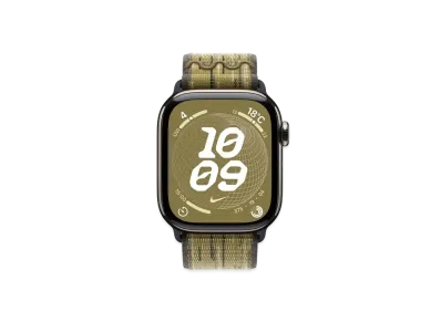 Apple Watch Series 10 GPS + Cellular Model Natural Titaniumcase Textile Nike Sports Loop "Green/Gray"