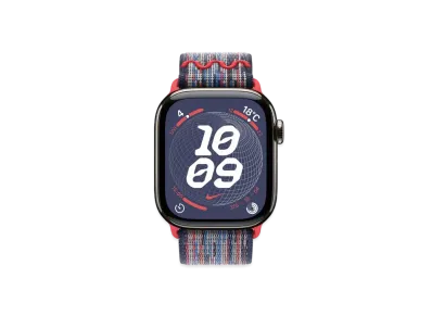 Apple Watch Series 10 GPS + Cellular Model Natural Titaniumcase Textile Nike Sports Loop "Blue/Red"