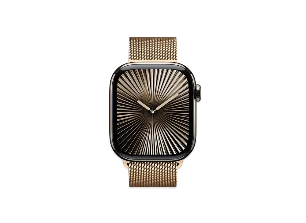Apple Watch Series 10 GPS + Cellular Model Natural Titaniumcase Stainless Steel Milanese Loop "Gold"