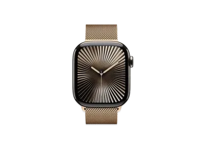 Apple Watch Series 10 GPS + Cellular Model Natural Titaniumcase Stainless Steel Milanese Loop "Gold"