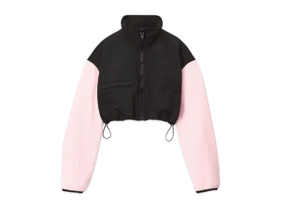 Alexander Wang Teddy Fleece Cropped Zip-Up Jacket "Black/Pink"