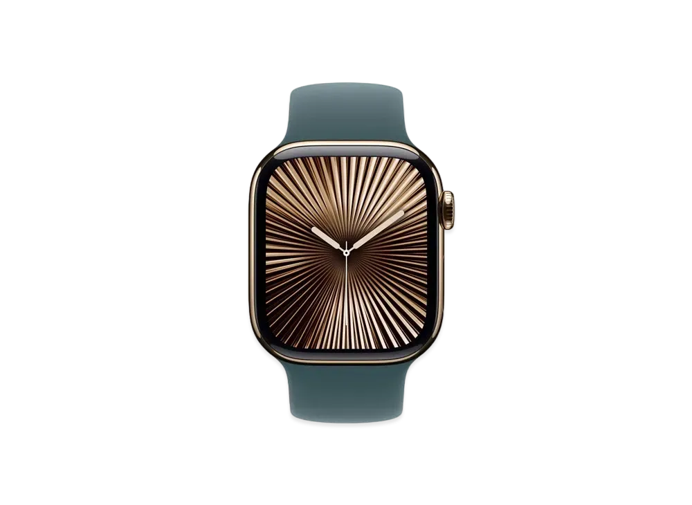 Apple Watch Series 10 GPS + Cellular Model Gold Titaniumcase Rubber Solo Loop "Lake Green"