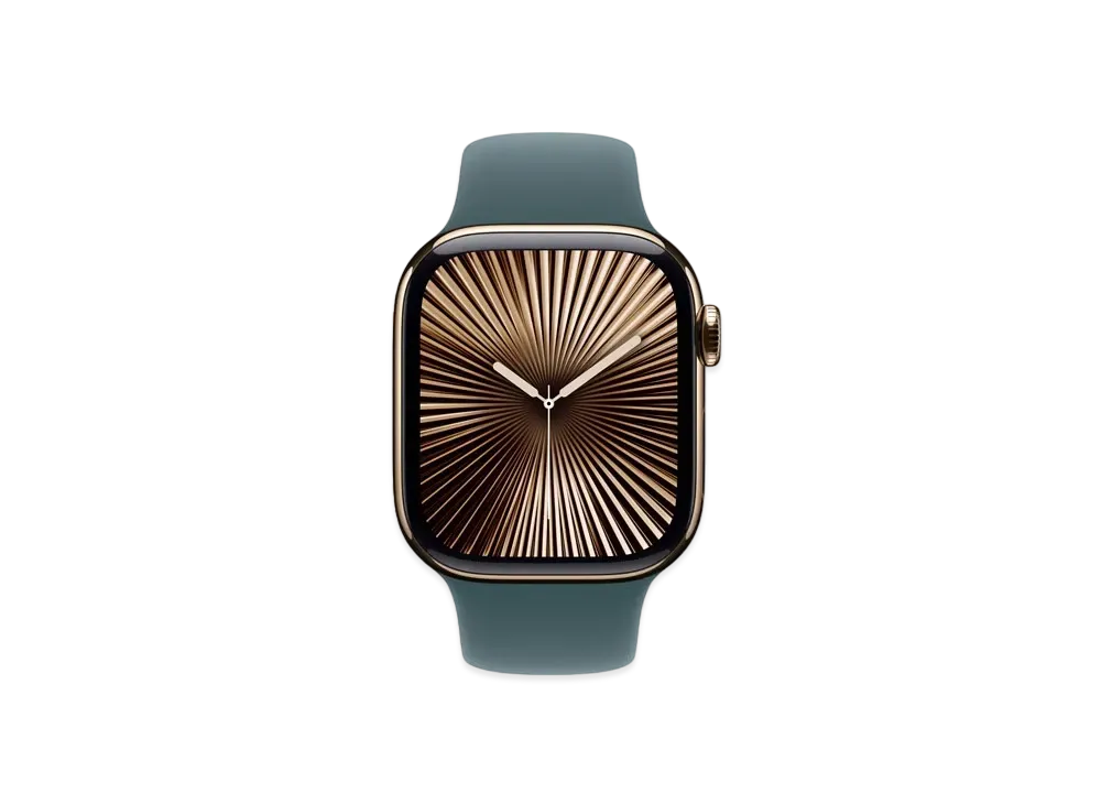 Apple Watch Series 10 GPS + Cellular Model Gold Titaniumcase Rubber Sportsband "Lake Green"