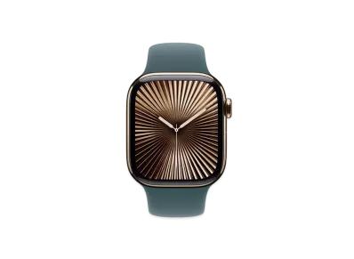 Apple Watch Series 10 GPS + Cellular Model Gold Titaniumcase Rubber Sportsband "Lake Green"