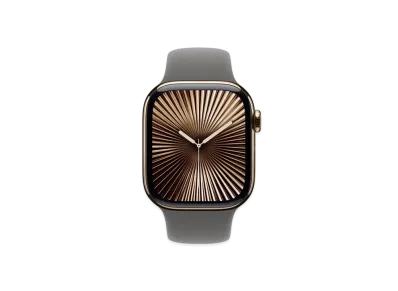 Apple Watch Series 10 GPS + Cellular Model Gold Titaniumcase Rubber Sportsband "Stone Gray"
