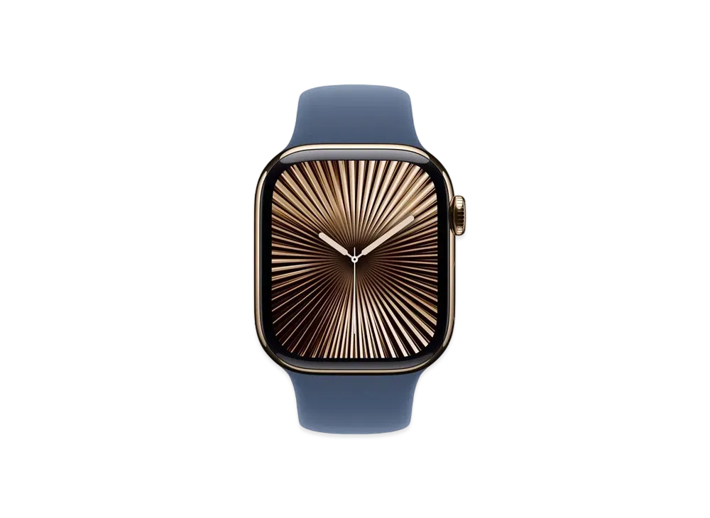 Apple Watch Series 10 GPS + Cellular Model Gold Titaniumcase Rubber Sportsband "Denim"