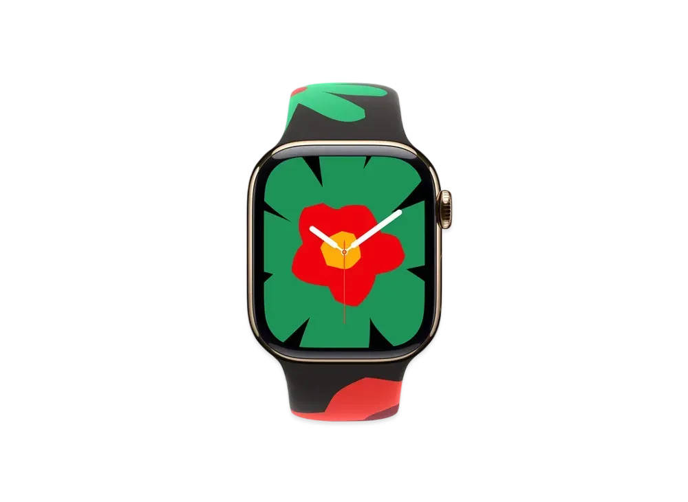 Apple Watch Series 10 GPS + Cellular Model Gold Titaniumcase Rubber Sportsband "Black Unity/Unity Bloom"