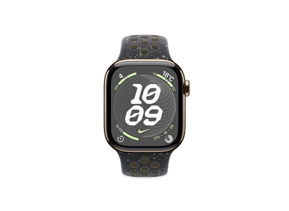 Apple Watch Series 10 GPS + Cellular Model Gold Titaniumcase Rubber Nike Sportsband "Midnight Sky"