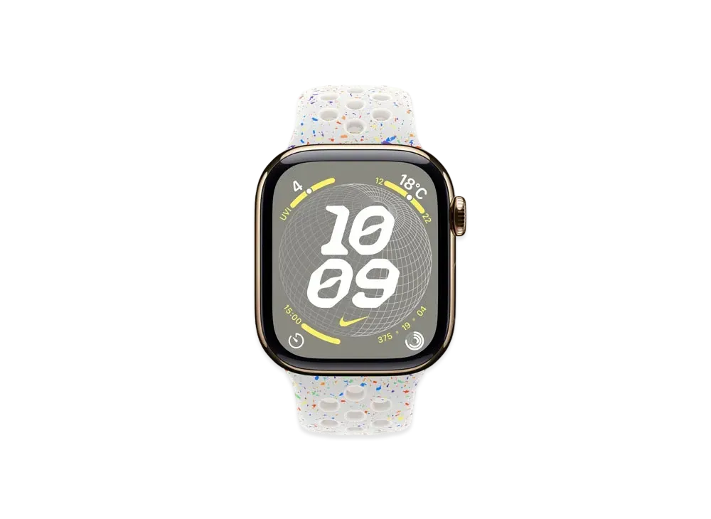 Apple Watch Series 10 GPS + Cellular Model Gold Titaniumcase Rubber Nike Sportsband "Pure Platinum"