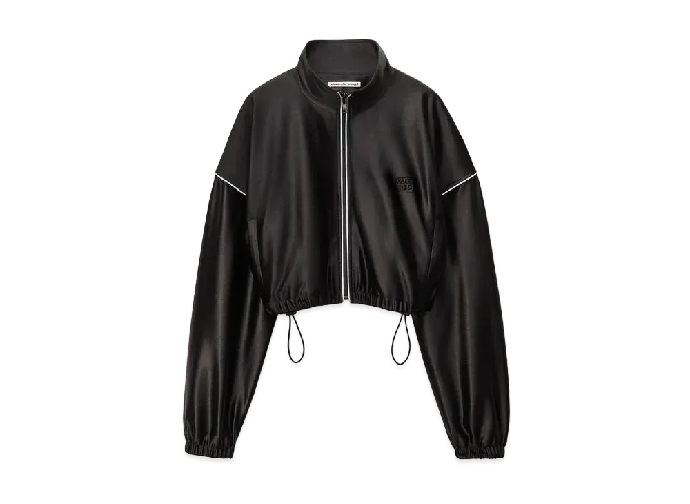 Alexander Wang Satin Jersey Cropped Track Jacket "Black"