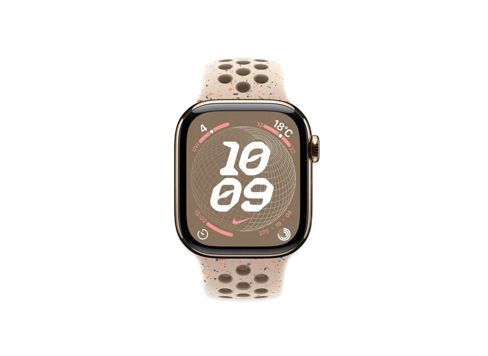 Apple Watch Series 10 GPS + Cellular Model Gold Titaniumcase Rubber Nike Sportsband "Desert Stone"