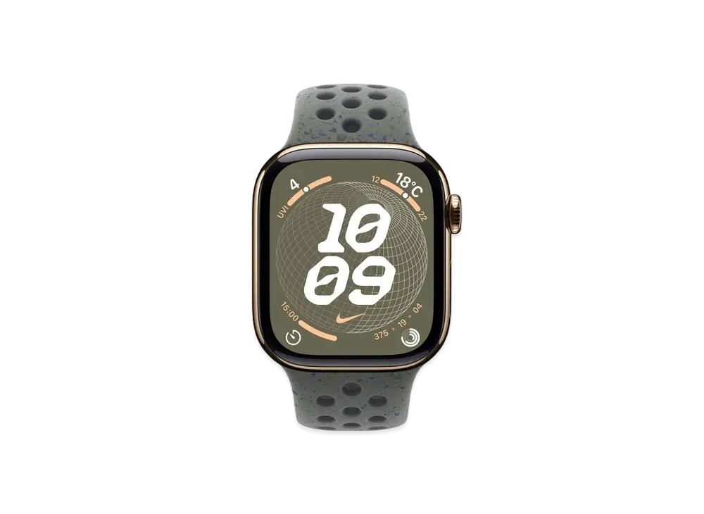 Apple Watch Series 10 GPS + Cellular Model Gold Titaniumcase Rubber Nike Sportsband "Cargo Khaki"