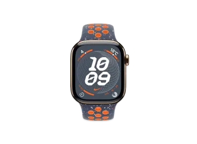 Apple Watch Series 10 GPS + Cellular Model Gold Titaniumcase Rubber Nike Sportsband "Blue Frame"