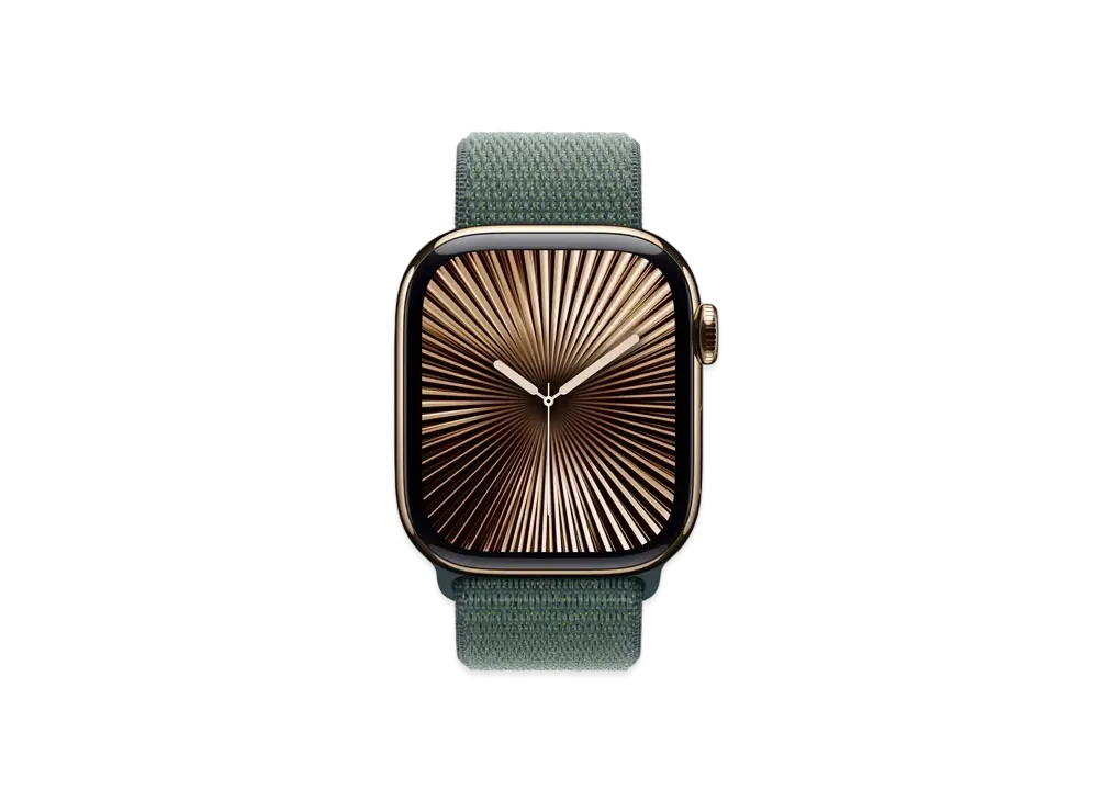 Apple Watch Series 10 GPS + Cellular Model Gold Titaniumcase Textile Sports Loop "Lake Green"