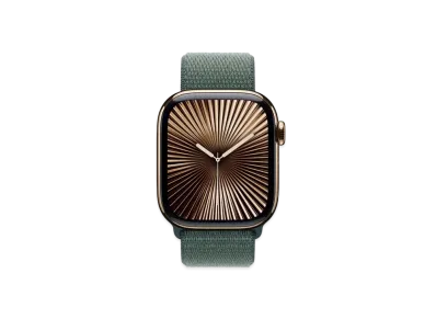 Apple Watch Series 10 GPS + Cellular Model Gold Titaniumcase Textile Sports Loop "Lake Green"