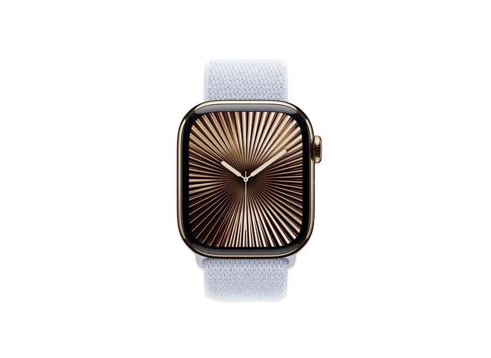 Apple Watch Series 10 GPS + Cellular Model Gold Titaniumcase Textile Sports Loop "Blue Cloud"