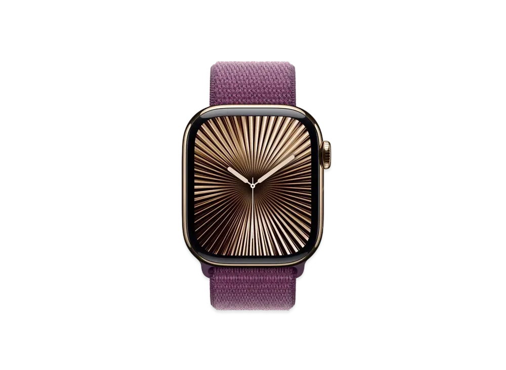Apple Watch Series 10 GPS + Cellular Model Gold Titaniumcase Textile Sports Loop "Plum"