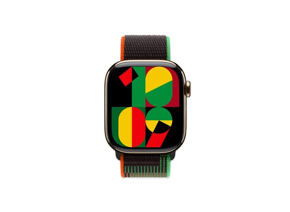 Apple Watch Series 10 GPS + Cellular Model Gold Titaniumcase Textile Sports Loop "Black Unity"