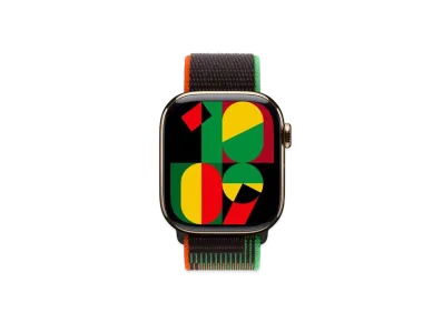 Apple Watch Series 10 GPS + Cellular Model Gold Titaniumcase Textile Sports Loop "Black Unity"