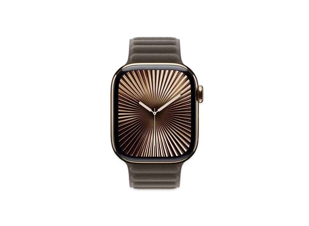 Apple Watch Series 10 GPS + Cellular Model Gold Titaniumcase Textile Magnetic Link "Dark Taupe"