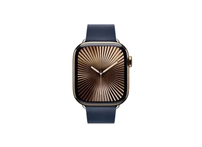 Apple Watch Series 10 GPS + Cellular Model Gold Titaniumcase Textile Modern Buckle "Deep Blue"