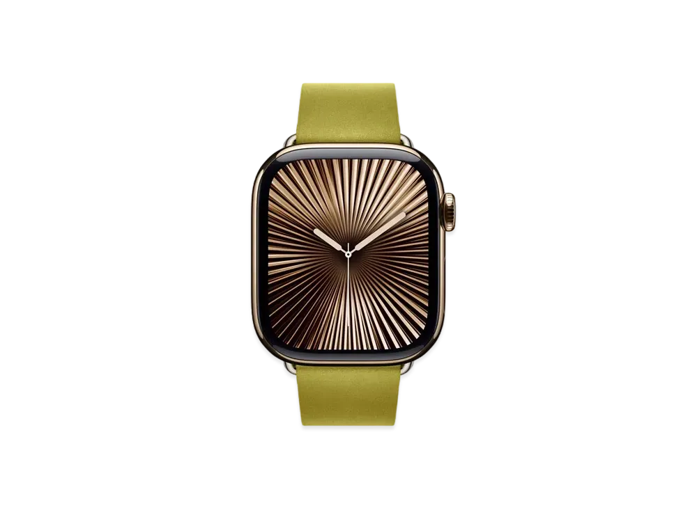 Apple Watch Series 10 GPS + Cellular Model Gold Titaniumcase Textile Modern Buckle "Chartreuse"