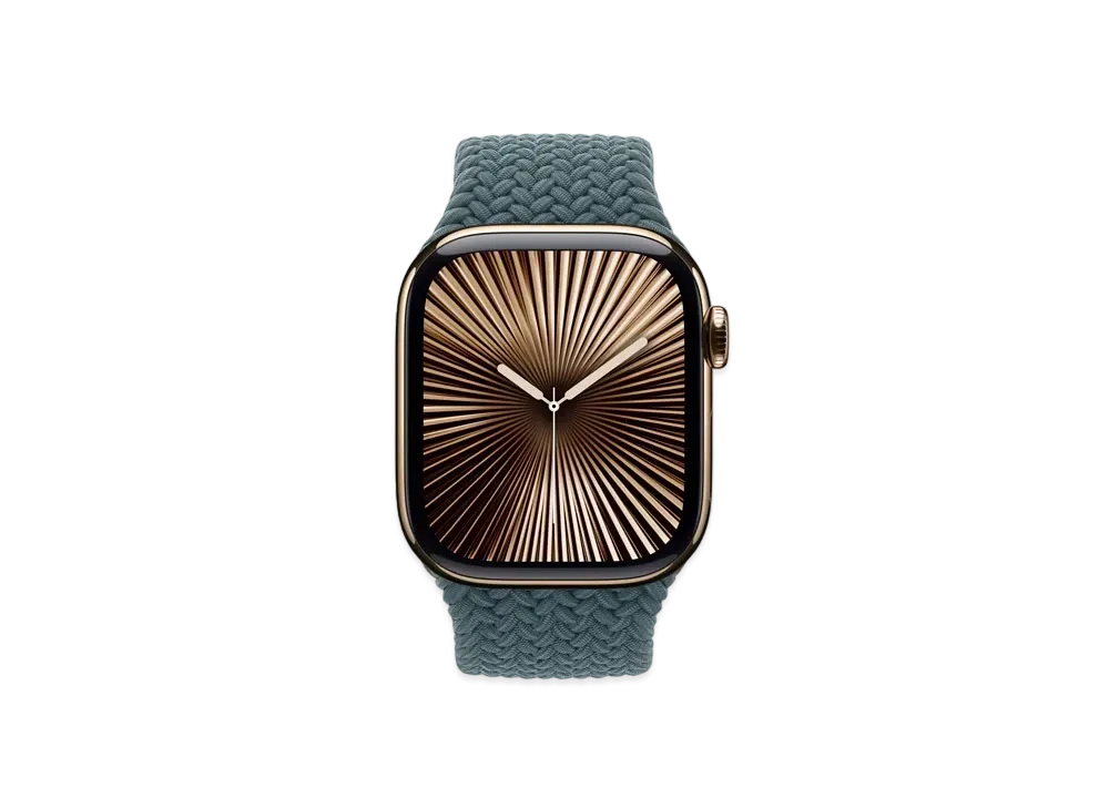 Apple Watch Series 10 GPS + Cellular Model Gold Titaniumcase Textile Braided Solo Loop "Lake Green"