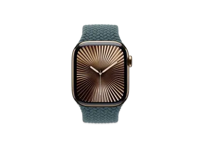 Apple Watch Series 10 GPS + Cellular Model Gold Titaniumcase Textile Braided Solo Loop "Lake Green"