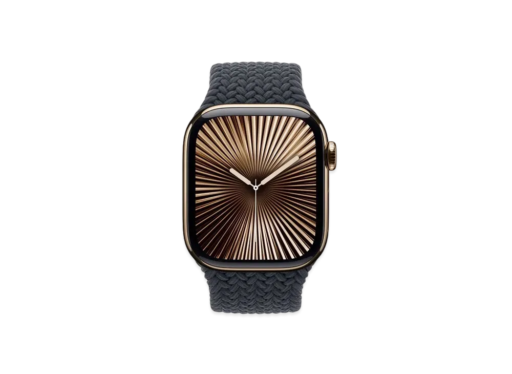 Apple Watch Series 10 GPS + Cellular Model Gold Titaniumcase Textile Braided Solo Loop "Midnight"