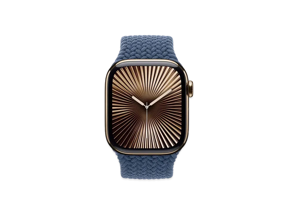 Apple Watch Series 10 GPS + Cellular Model Gold Titaniumcase Textile Braided Solo Loop "Denim"