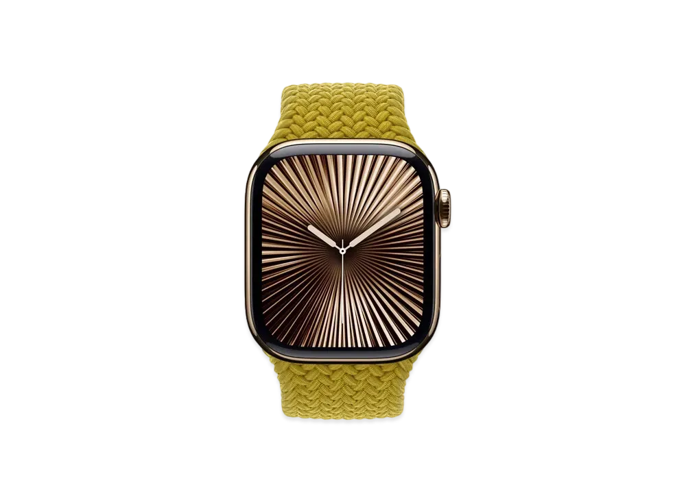 Apple Watch Series 10 GPS + Cellular Model Gold Titaniumcase Textile Braided Solo Loop "Chartreuse"