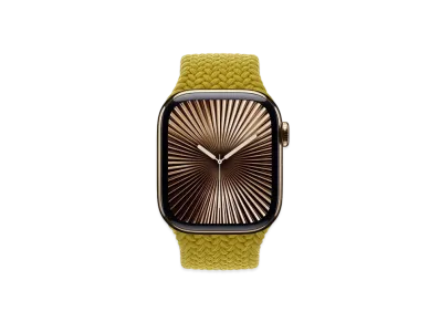 Apple Watch Series 10 GPS + Cellular Model Gold Titaniumcase Textile Braided Solo Loop "Chartreuse"