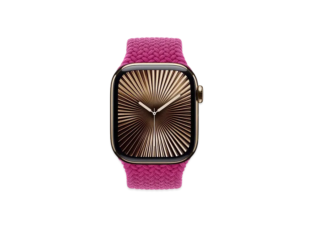 Apple Watch Series 10 GPS + Cellular Model Gold Titaniumcase Textile Braided Solo Loop "Magenta"