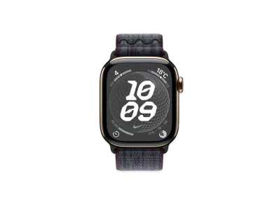 Apple Watch Series 10 GPS + Cellular Model Gold Titaniumcase Textile Nike Sports Loop "Black/Blue"