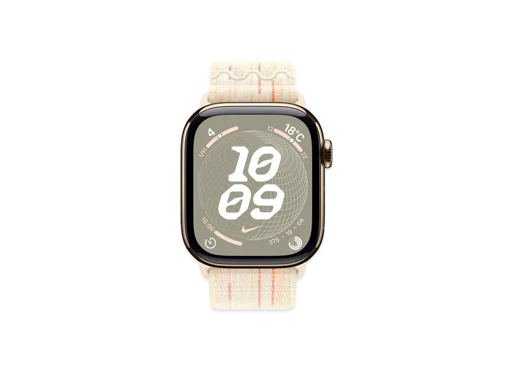 Apple Watch Series 10 GPS + Cellular Model Gold Titaniumcase Textile Nike Sports Loop "Star Light/Pink"