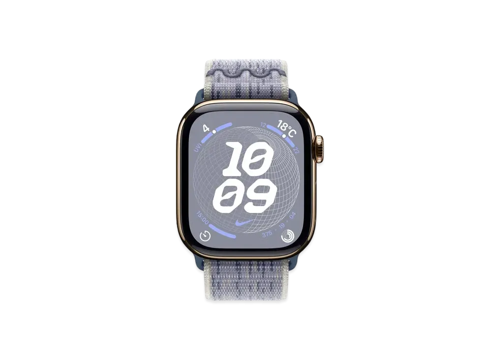 Apple Watch Series 10 GPS + Cellular Model Gold Titaniumcase Textile Nike Sports Loop "Gray/Blue"