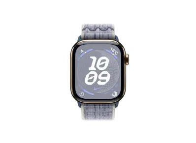 Apple Watch Series 10 GPS + Cellular Model Gold Titaniumcase Textile Nike Sports Loop "Gray/Blue"
