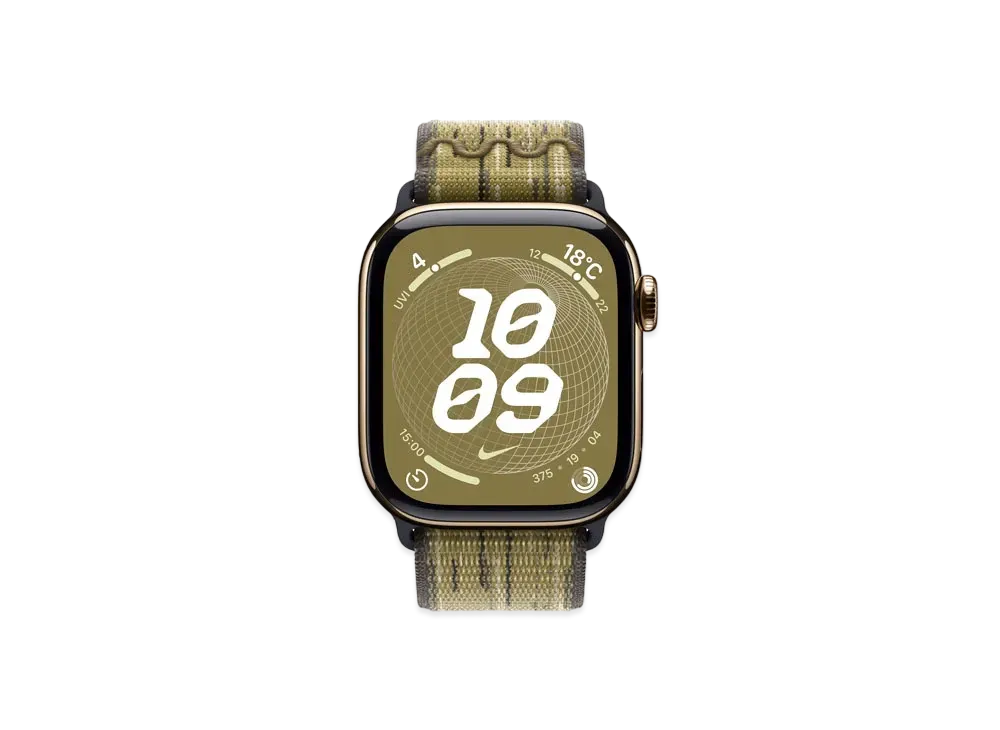 Apple Watch Series 10 GPS + Cellular Model Gold Titaniumcase Textile Nike Sports Loop "Green/Gray"