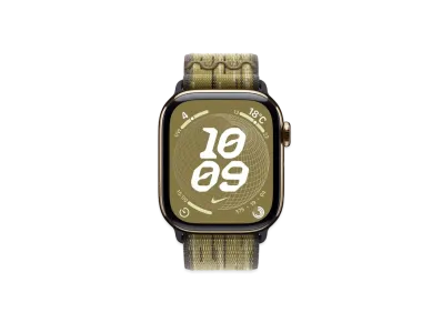 Apple Watch Series 10 GPS + Cellular Model Gold Titaniumcase Textile Nike Sports Loop "Green/Gray"