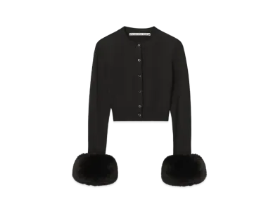 Alexander Wang Compact Nylon Forfur Cuff Cardigan "Black"