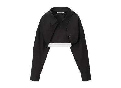 Alexander Wang Compact Cotton Layered Crop Bolero "Black"