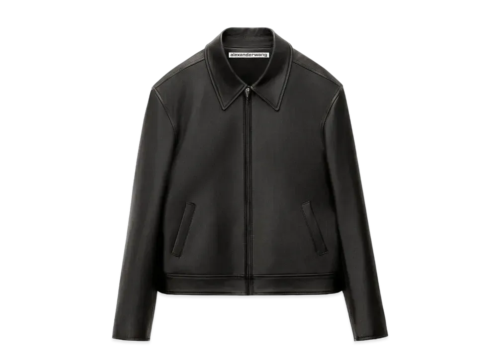 Alexander Wang Plunge Leather Blouson Jacket "Black"