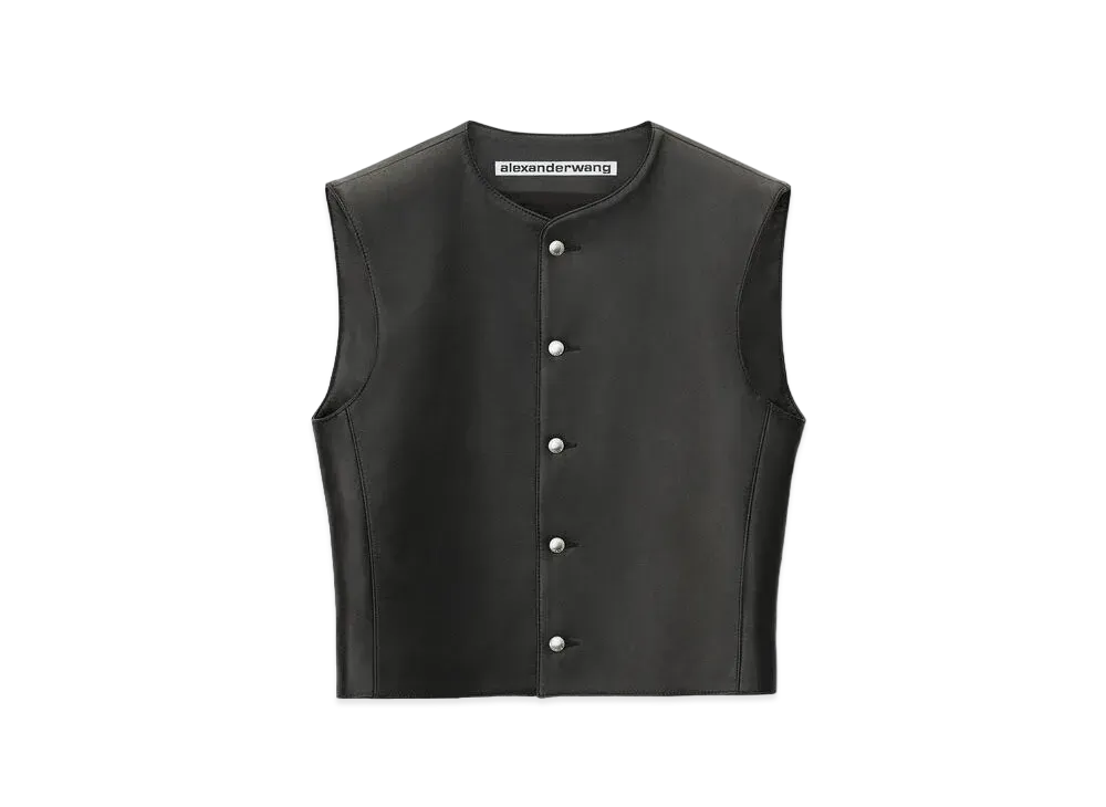Alexander Wang Plonge Leather Motorbike Vest "Black"