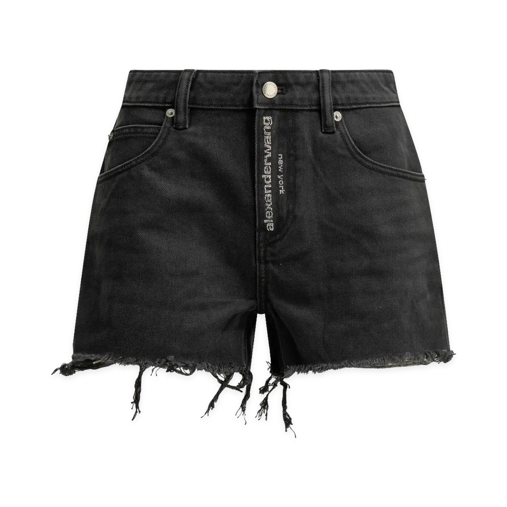 Alexander Wang Women's Crystal Hotfix Logo Fly Relaxed Short "Faded Black"