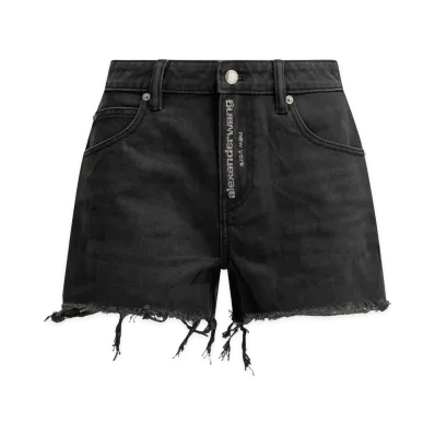 Alexander Wang Women's Crystal Hotfix Logo Fly Relaxed Short "Faded Black"