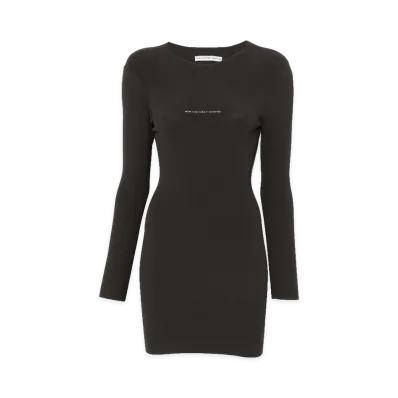 Alexander Wang Women's Textured Logo Crewneck Dress "Cola Brown"