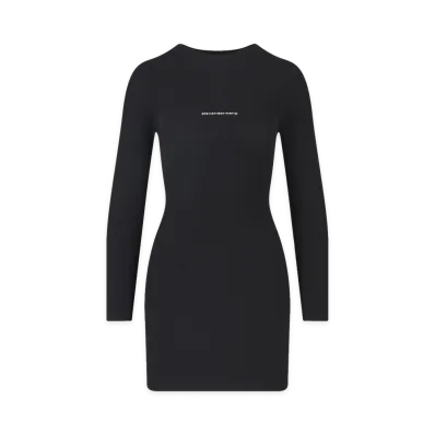 Alexander Wang Women's Textured Logo Crewneck Dress "Black"