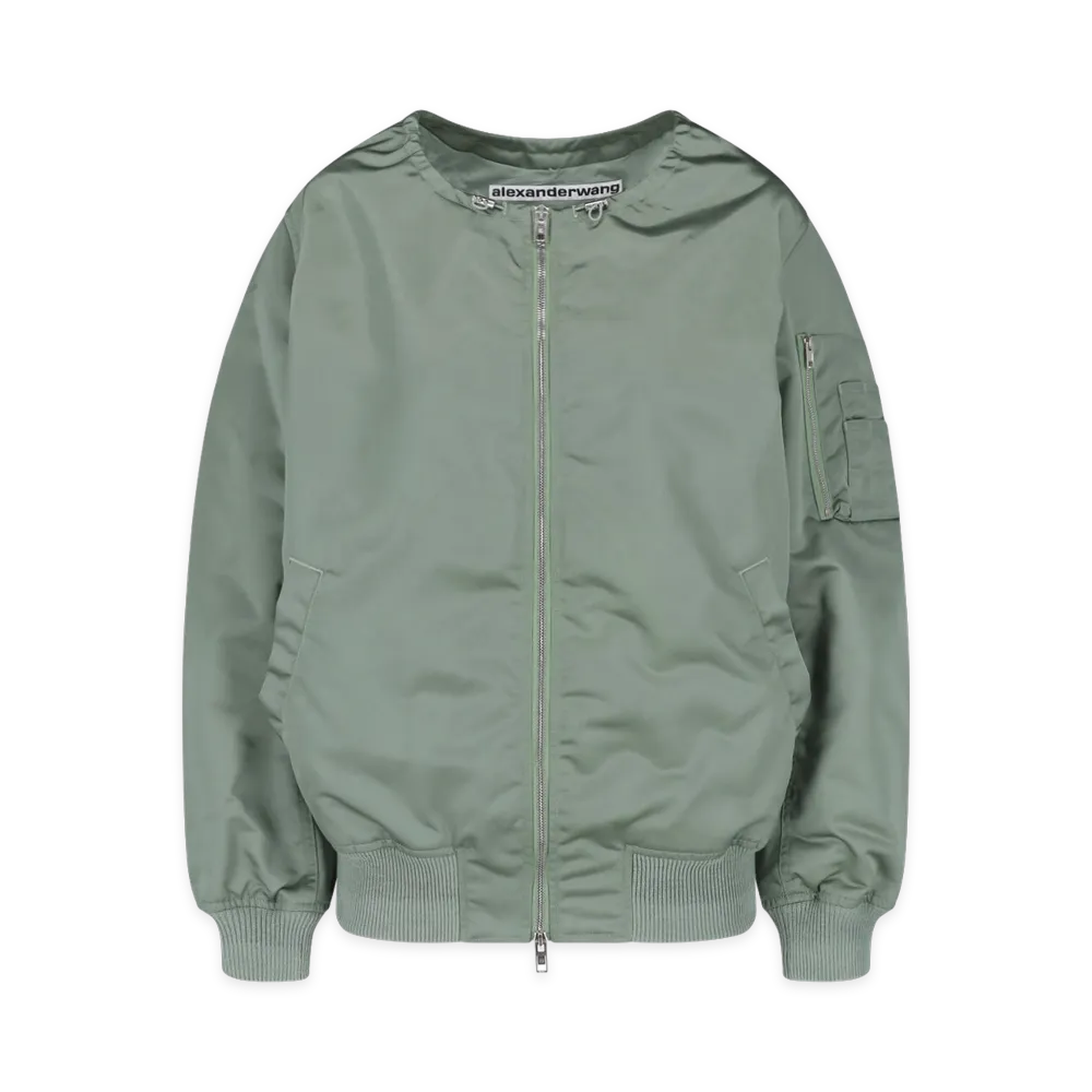 Alexander Wang Women's Nylon Scoop Neck Bomber Jacket "Blaze Green"