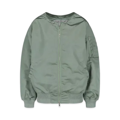 Alexander Wang Women's Nylon Scoop Neck Bomber Jacket "Blaze Green"