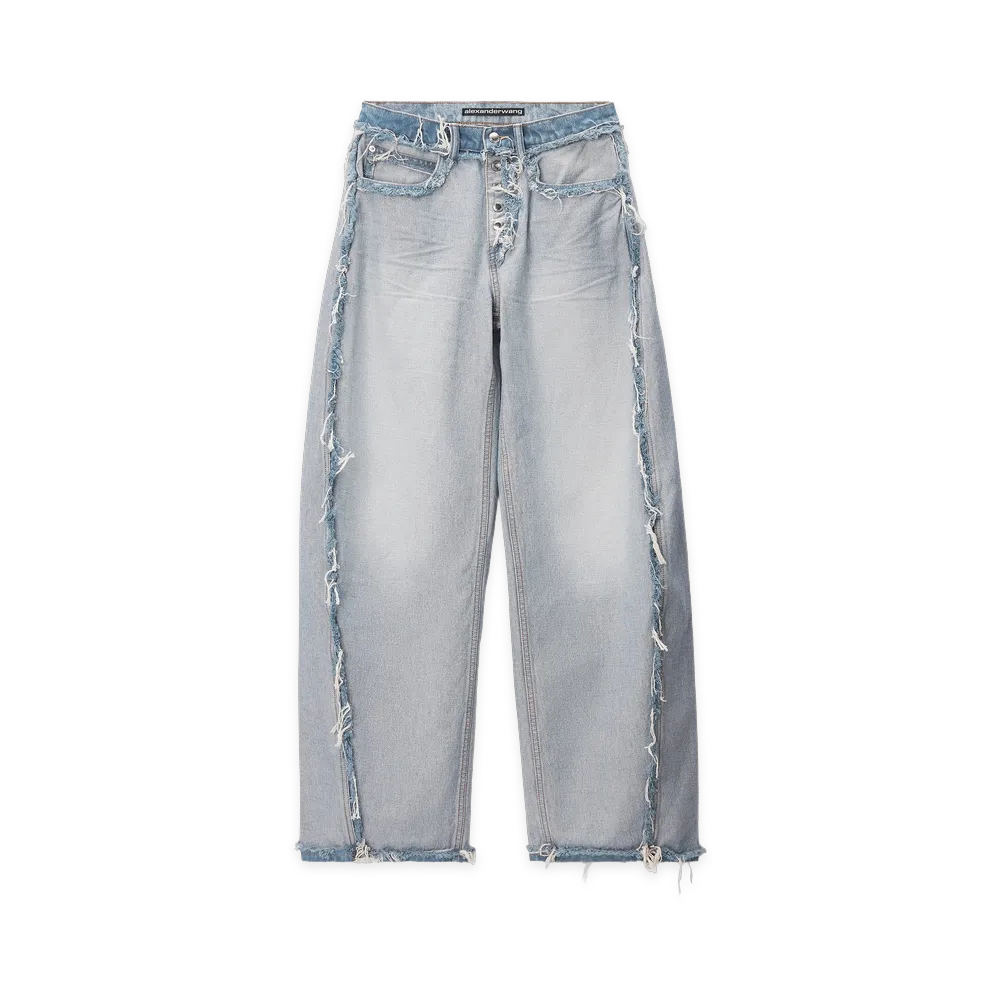 Alexander Wang Women's Blow Up Logo-Embossed Mid-Rise Inverted Jeans "Inverted Bleach Blue"